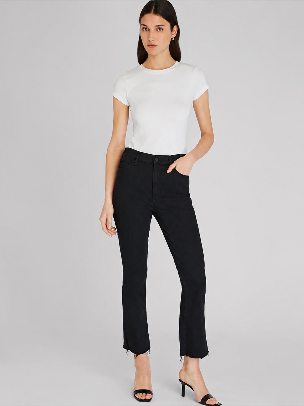 MOTHER The Hustler Ankle Fray Jeans 31 Not Guilty Black High Rise Crop Flare